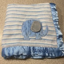 A.D. Sutton &amp; Sons Blue Stripes Elephant Baby Blanket I LOVE YOU Satin Trim - £14.79 GBP