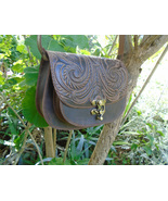 Handmade Greek Leather Bag with Embossed Floral Patttern - £85.91 GBP