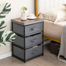 3-Tier Fabric Nightstand with Sturdy Metal Frame-Gray - Color: Gray - $100.49