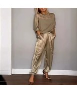 Khaki Light Satin Outfit Top and Bottoms W/ Cargo and Side Pockets W/ Sa... - €62,50 EUR