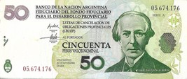 Argentina 50 Pesos P S2755 Banco De La Nación (Lecop) Emergency Note, Alberdi Vf - £3.10 GBP