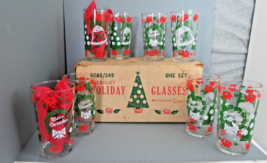 8 VTG Hazel Atlas Christmas / New Year&#39;s Glasses w/ Original Box Made in The USA - $69.92