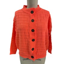 Vtg Y2K Lindsay Gray Acrylic Brick Pattern Cardigan Sweater Bright Orang... - $42.77