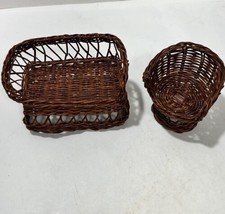 Vintage Miniature Wicker Wood Chair Set of 2 Doll House Boho Decor - £7.54 GBP