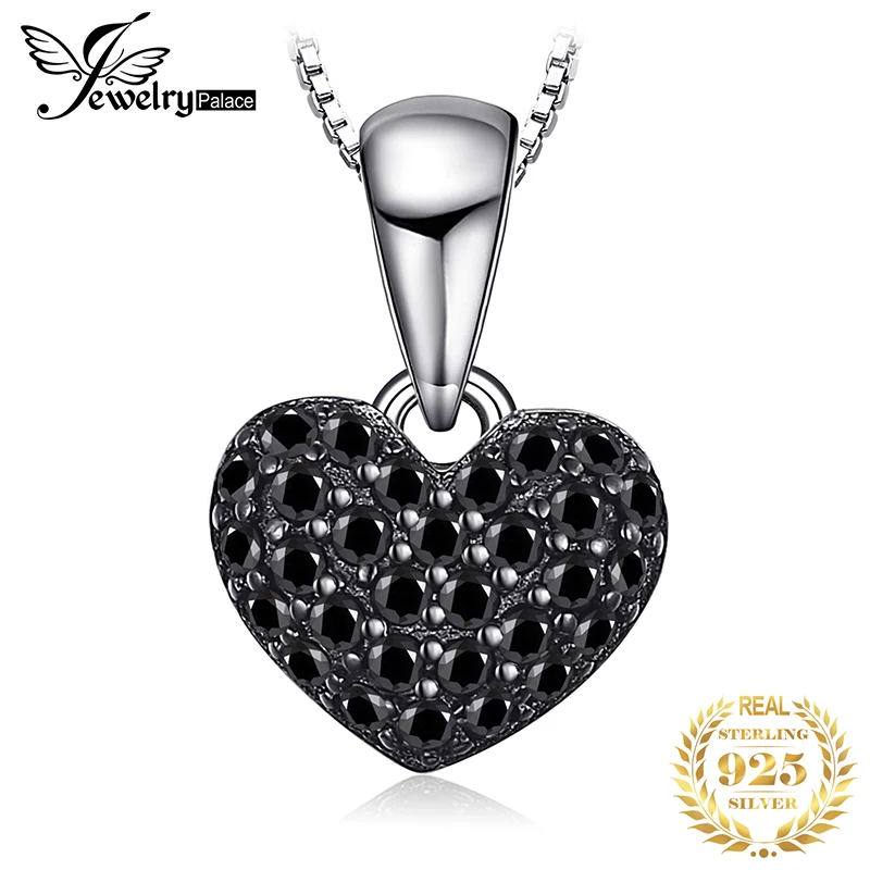 JewelryPalace Heart Love Natural Black Spinel Gemstone 925 Sterling Silver - £12.89 GBP