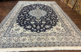 Per&#39;sian Rug 8x11, Navy Blue and Ivory, Handmade Wool Vintage Carpet - £3,954.76 GBP