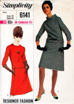 Misses TWO-PIECE DRESS Vintage 1965 Simplicity Pattern 6141 Size 14 UNCUT - $12.00