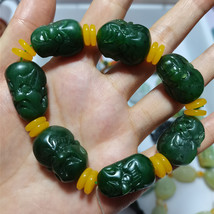  Nature Nephrite Hetian Green Jade Arhat Buddha Hand Made Bangle Bracelet  - £62.48 GBP