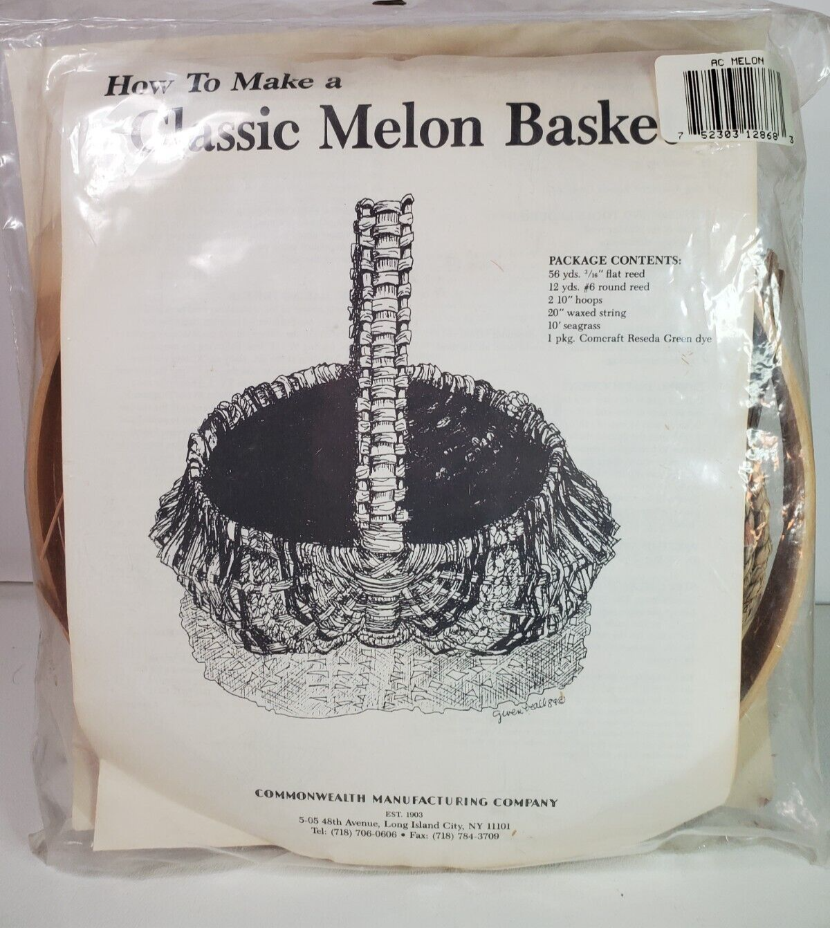 Primary image for Basket Kit Classic Melon Basket Commonwealth MFG 10x10in Seagrass 1989
