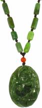 1.9&quot;Nature Nephrite Green Jade Fortune Fish and Lotus Necklace Pendant 2... - £85.17 GBP