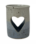 Vtg 1980s Art Pottery Heart Cutouts Stoneware Blue Candle Holder Artist ... - $374.00 MXN