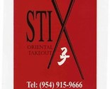 Stix Oriental Takeout Menu Cleary Blvd Plantation Florida  - £12.70 GBP