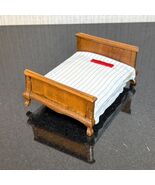 Dollhouse Bed and Mattress Wooden Furniture Vintage Regency Oak Wood Min... - $13.42