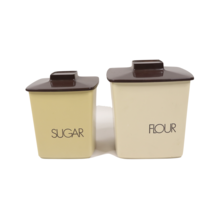 Vintage 70s Mid Century Modern MCM Pair (2) of Canisters Lids Flour Suga... - $39.55