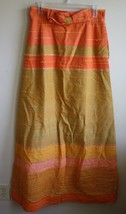 Vtg Orange Yellow Bow Waist Textured Woven Maxi Skirt Handmade? - $58.90