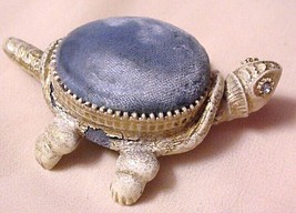 Vintage Articulating Turtle Metal Figurine Pin Cushion Back - $34.65