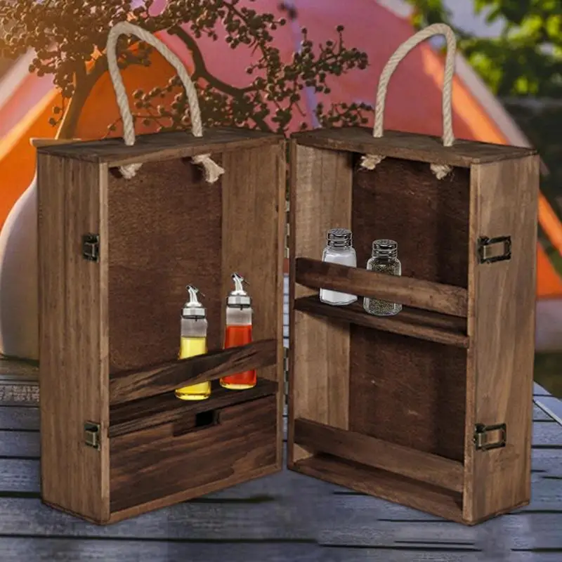 Multilayered Outdoor Camping Wooden Spice Storage Bins Hanging Herb Masala Box - £84.66 GBP+