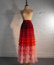 Red Tiered Tulle Skirt Outfit Women Plus Size Layered Tulle Maxi Skirt