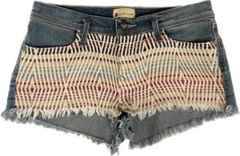 Roxy Jean Shorts Size 7 / 28 Aztec Embroidered Frayed Hem Shortie Denim - £19.42 GBP