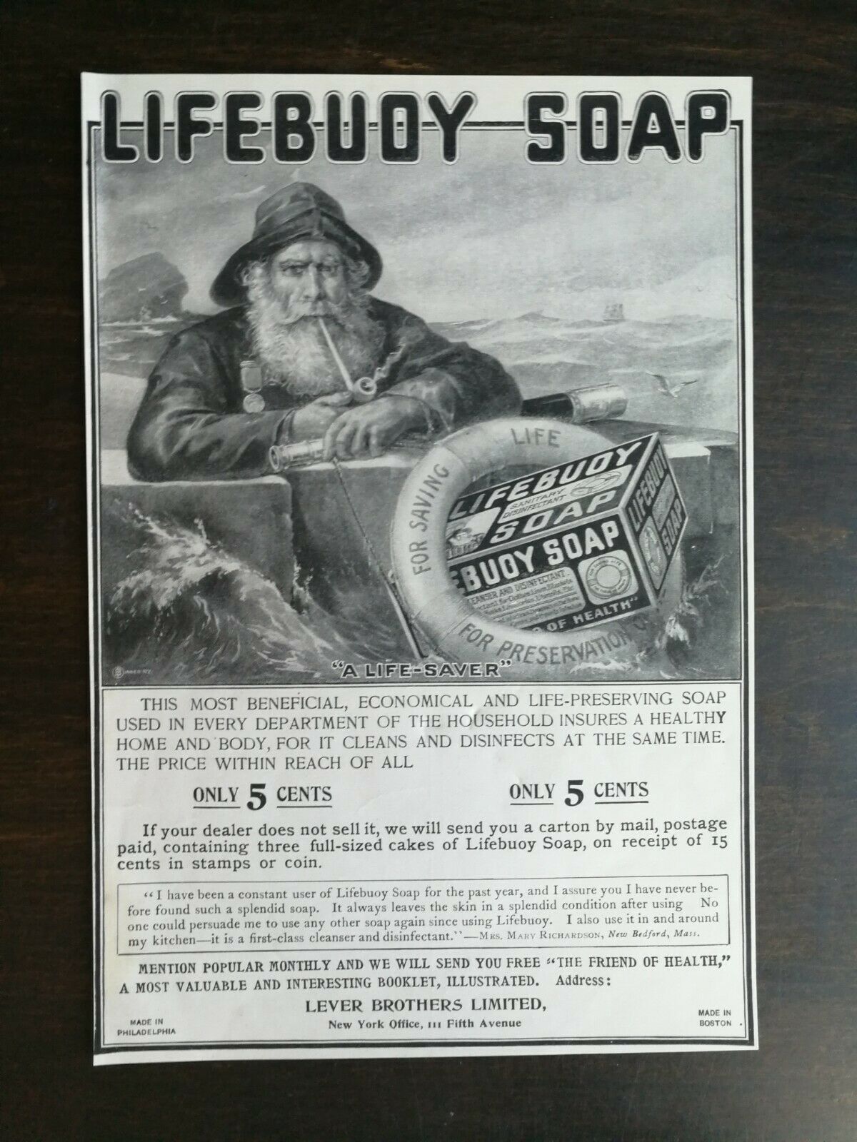 Primary image for Vintage 1902 Lifebuoy Soap Mariner Original Ad