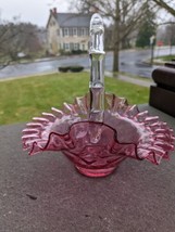 Vintage Fenton  Cranberry   Glass Basket  - £15.66 GBP