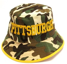 Pittsburgh City Camo Bucket Golf Fishing Sun Hat Cap Embroidered Text Logo - $140.60 MXN