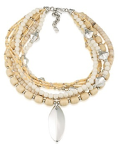 NWT Lauren Ralph Lauren Silver-Tone Multi-Row Beaded Pendant Necklace  - $128.65