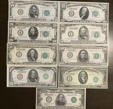 Reproduction 1928 Federal Reserve Note Set $5 -$10,000 Complete Set 9 Notes - £16.50 GBP