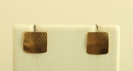 Vtg Signed Sterling Modern Square Metal Plate Gold Tone Patterned Stud Earrings - £30.00 GBP