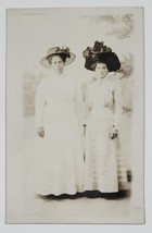 Two Victorian Ladies Portrait RPPC Huge Hats Dresses Studio Photo Postcard D27 - £11.81 GBP