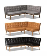 2-Piece Dining Nook Banquette Mid-Century Gray Fabric/Brn or Tan Faux Le... - $689.99+