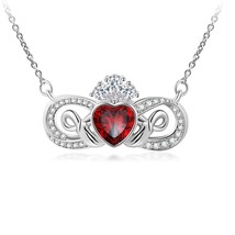 Infinity Claddagh Necklace in Silver With Heart Garnet Inlaid Engagement Pendent - £137.29 GBP