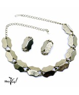 Vintage Necklace &amp; Clip On Earring Set - Gold Smooth &amp; Textured Shapes -... - £23.49 GBP