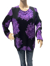 Sharon Anthony Purple Black Floral Long Sleeve Artsy Tunic Top Blouse - £15.11 GBP