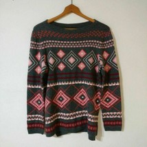 Aztec Argyle Sweater M Lambswool Nylon Blend Talbot&#39;s Grey Pink Pullover... - £25.02 GBP