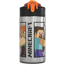 Minecraft - Stainless Steel Water Bottle With One Hand Operation Action Lid And  - £12.54 GBP