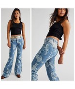 New Free People WTF Naomi Floral Flare Jeans  $178 SIZE 26 Sky Combo Hig... - $88.62 CAD