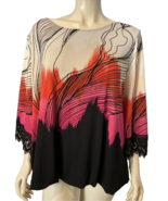 Alfani Woman White, Red, Black Boat Neck 3/4 Sleeve Top size 2X - $33.24