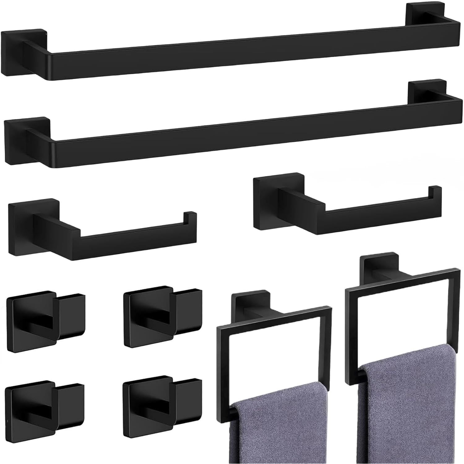 10-Pieces Matte Black Bathroom Accessories Set, Stainless Steel Bathroom Hardwar