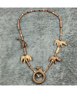 Vintage Hand Carved Wooden African Safari Animal Bead Necklace 28&quot; - £11.24 GBP