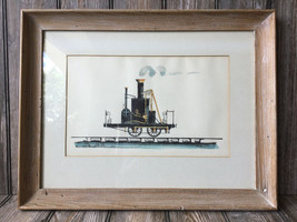 Vintage Print of Antique Train Watercolor Ink Painting by Scott Framed - £23.91 GBP