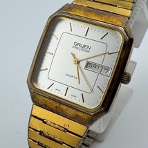 Vintage Gruen Quartz Watch Men Gold Tone Square Analog ~For Parts Repair - $23.74
