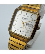 Vintage Gruen Quartz Watch Men Gold Tone Square Analog ~For Parts Repair - $32.57 CAD