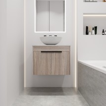 24 &quot; Modern Design Float Bathroom Vanity With Ceramic Basin Set - White Oak - $362.97