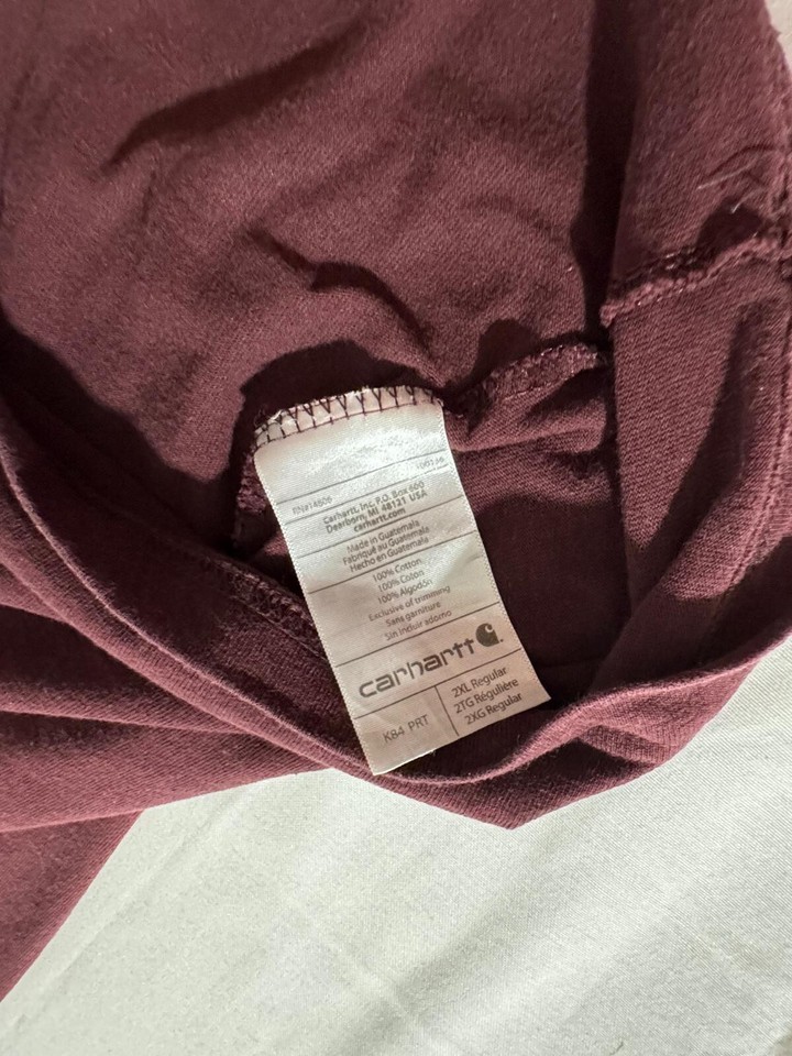 Carhartt K84 PRT Men's Size 2XL Burgundy Cotton Short Sleeve Henley T-Shirt Item image 4