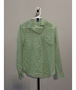 J. Crew Sz 10 Cotton Silk Green Gray Striped Shirt Long Sleeve - £15.60 GBP