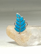 Leaf ring Turquoise southwest sterling silver women size 6.50 - £61.01 GBP