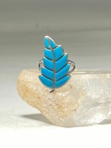 Leaf ring Turquoise southwest sterling silver women size 6.50 - £60.37 GBP