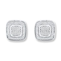 0.25Ct Simulated Diamond 14k White Gold Plated Square Cluster Stud Earrings - £51.54 GBP