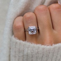 Asscher Ct Simulant Diamond Engagement Ring 2CT Asscher Cut Moissanite Bezel Set - £61.67 GBP